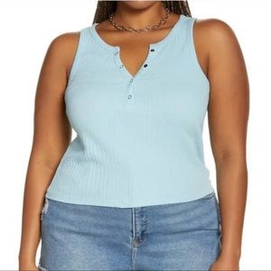 BP. | Textured Henley Blue Glaze Tank